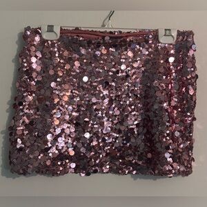 NWT Silence + Noise Womens Small Olivia Paillette Pink Sequins Mini Skirt Zip